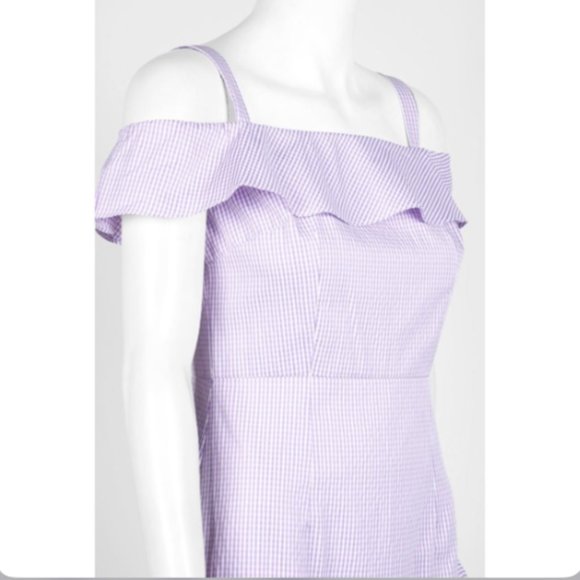 Donna Morgan for Anthropologie Lavender Gingham Flutter Dress 4 - Picture 4 of 13